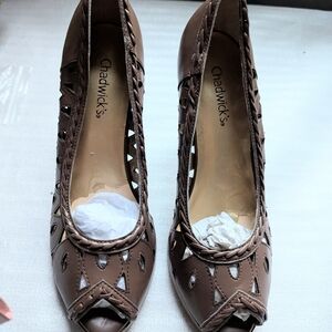 Chadwicks Brown Peep-Toe Cutout Heels